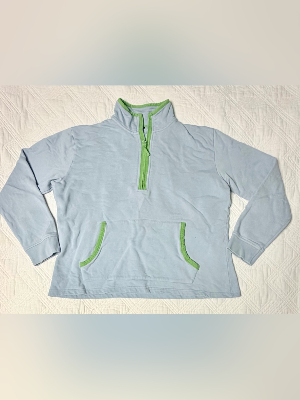 Boden Women’s Cotton Pullover Medium Light Blue Green Trim French Terry Lining